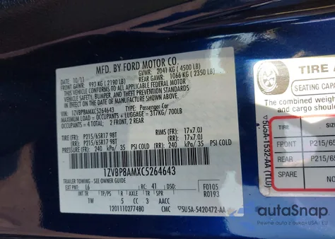 2012 Ford Mustang V6 из США, поврежденный, VIN 1ZVBP8AMXC5264643